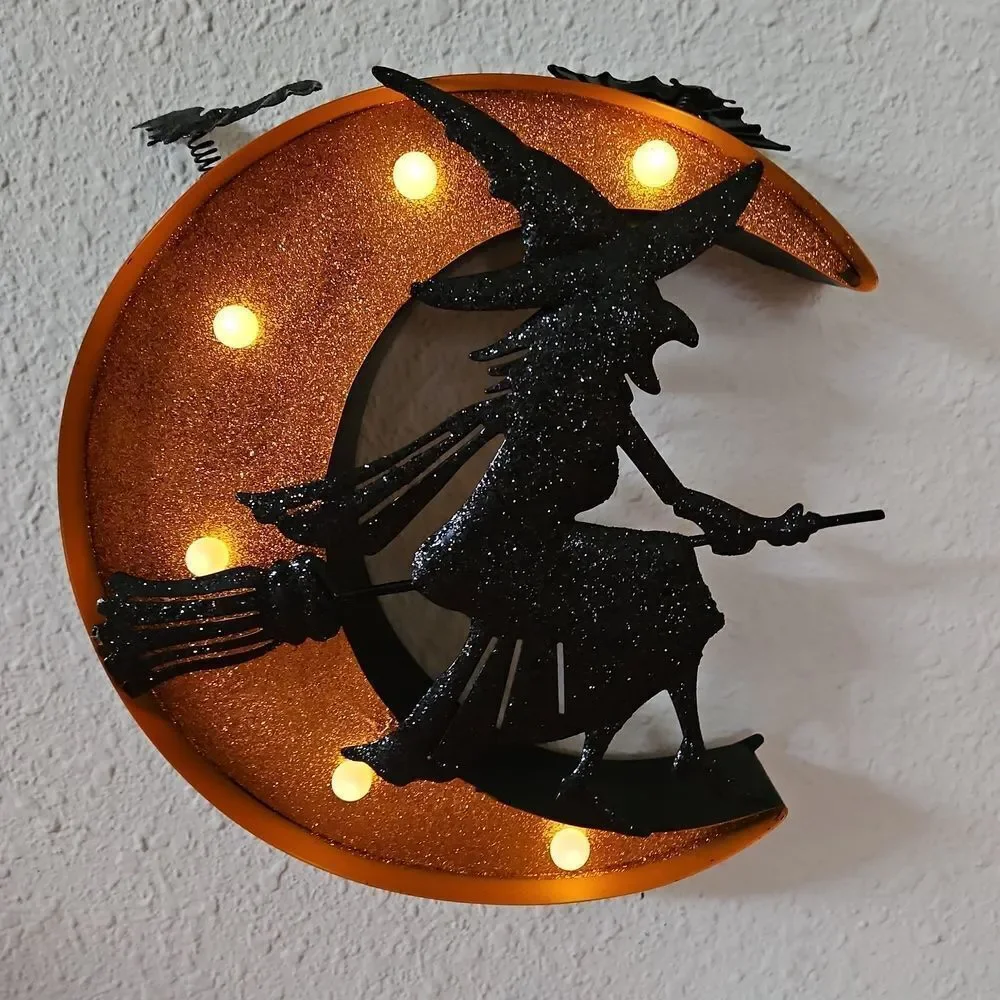 Glittery Black and Gold Witch Wall Decor